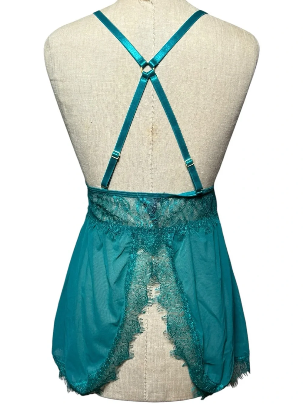 NWT House of Desire Teal Lace Babydoll Chemise Size S